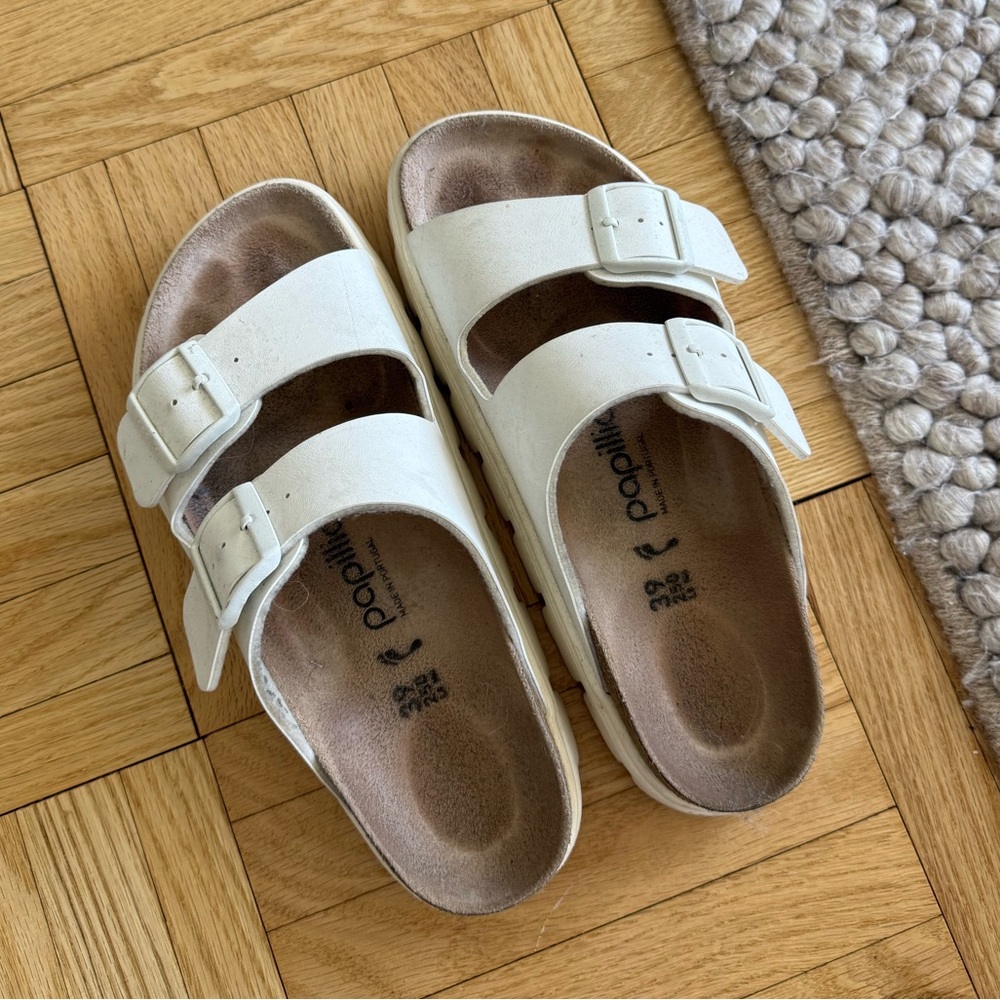 Papillo Birkenstock Double-Buckle Comfort Sandals - White- Small Platform